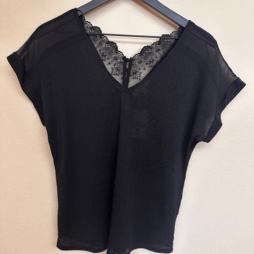 Black V-Neck Lace Top